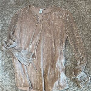 Joie Tan Ribbed Tie Front Long Sleeve Blouse